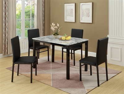 Aiden 5 Piece Dining Set in Black Metal & White Faux Marble Finish by Crown Mark - CM-1217-WH