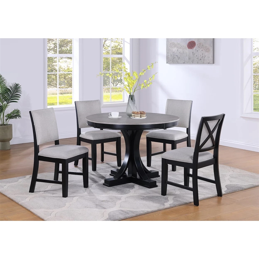 Harriet 5 Piece Round Dining Room Set in Black and Grey Finish by Crown ...