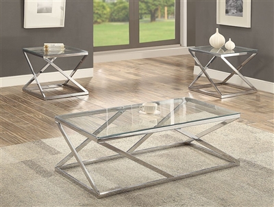 Chase 3 Piece Occasional Table Set in Silver Finish by Crown Mark - CM-3272