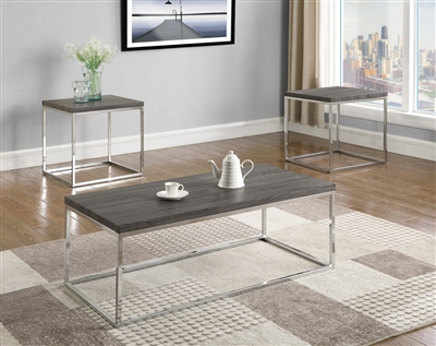 Britt 3 Piece Occasional Table Set in Silver Finish by Crown Mark - CM-3701