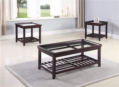 Connick 3 Piece Occasional Table Set in Dark Brown Finish by Crown Mark - CM-4204