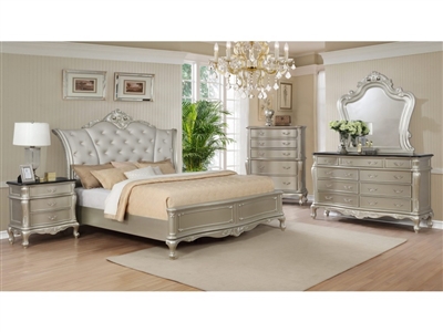Angelina 6 Piece Bedroom Suite in Metallic Silver Finish by Crown Mark - CM-B1020