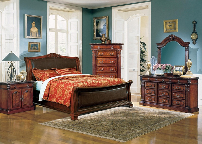 Neo Renaissance Sleigh Bed 6 Piece Bedroom Suite In Cherry Finish By Crown Mark B1460