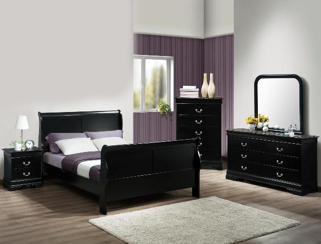 louis philip youth marble 4 piece bedroom set in black finish