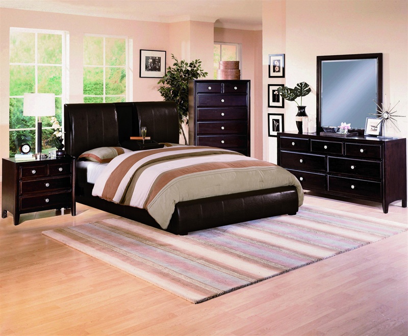 Flynn Dark Brown Bycast Upholstered Platform Bed 6 Piece Bedroom Suite In Espresso Finish By Crown Mark B6285