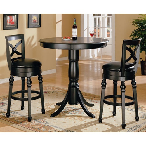 Counter Height 3 Piece Bar Table Set, Black Round Pub Table