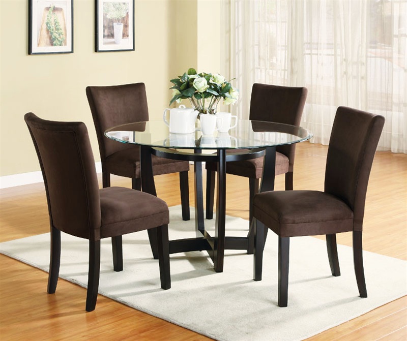 5 Piece Dinette Set With Round Glass, Round Glass Table Dining Room Sets