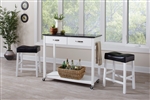 3 Piece Mobile Kitchen Cart Dinette in White Finish by Coaster - 102134