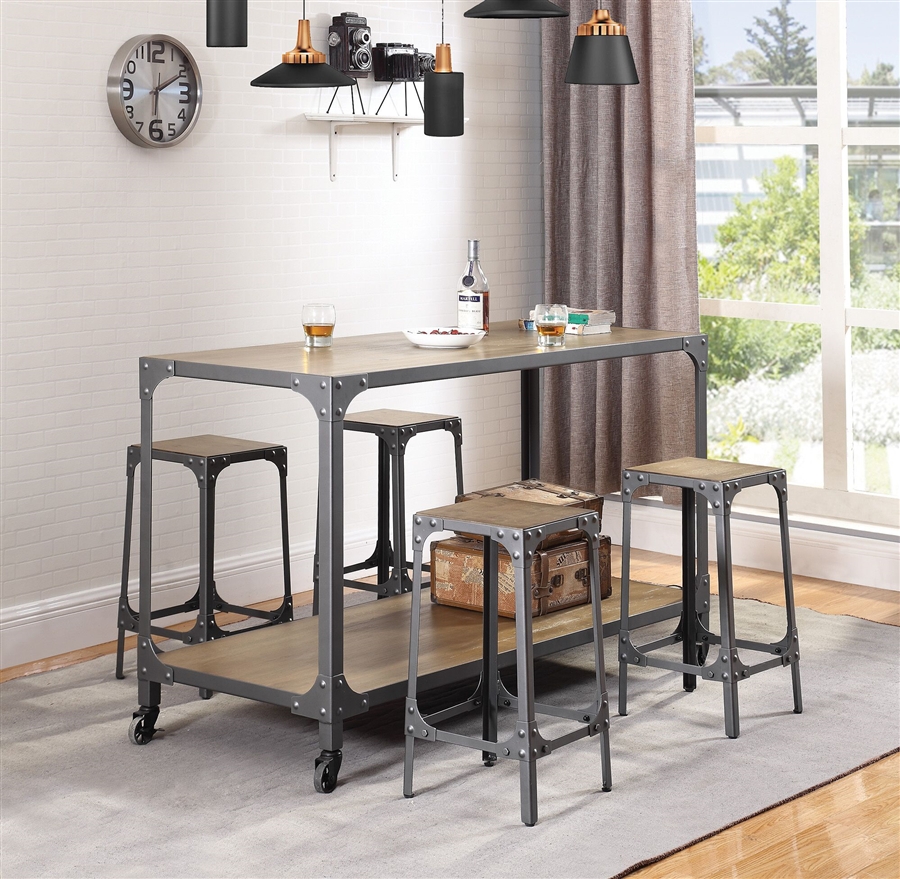 Multipurpose Industrial Kitchen Island In Rustic Light Brown And