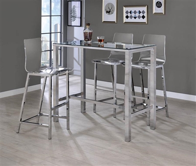 Clear Glass and Acrylic 3 Piece Bar Table Set in Chrome Finish by Coaster - 104873
