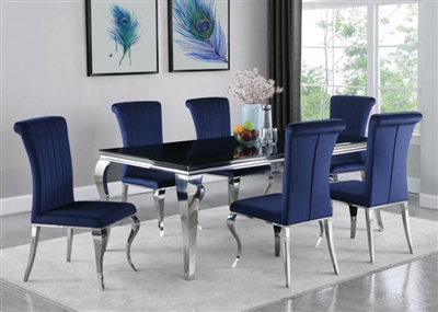 Carone Ink Blue Chair 7 Piece Dining Set in Stainless Steel Finish by Coaster - 115071