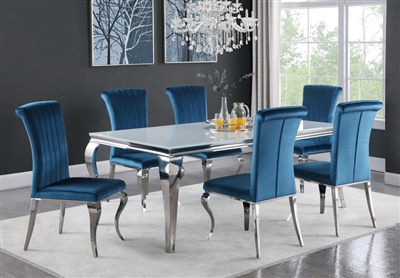 Carone Teal Chair 7 Piece Dining Set in Stainless Steel Finish by Coaster - 115081