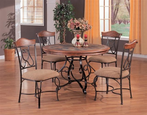Dark Wood Metal Finish Round Top With, Slate Dining Room Table