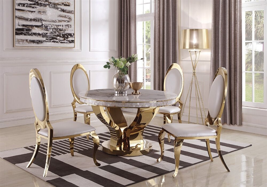 Kendall 5 Piece Dining Set In Gold, Gold Dining Room Pictures