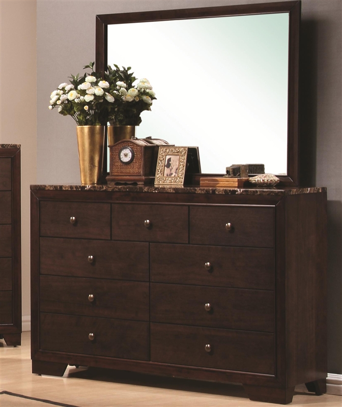 Conner Dresser In Dark Walnut Finish With Faux Marble Top By