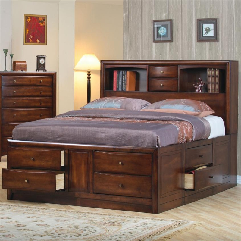 Hillary Storage Bookcase Bed 6 Piece, Double Bed With Bookcase Headboard And Drawers