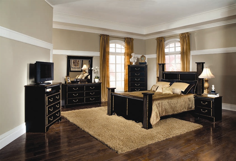 Kingsley 6 Piece Bedroom Set In Black, Black And Gold Dresser With Mirror