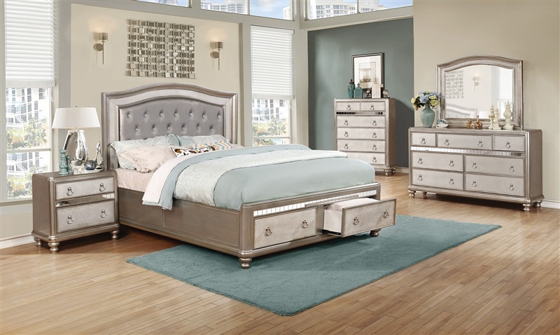 bling game upholstered storage bed 6 piece bedroom set in metallic platinum  finishcoaster - 204180