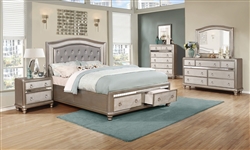 Bling Game Upholstered Storage Bed 6 Piece Bedroom Set in Metallic Platinum Finish by Coaster - 204180