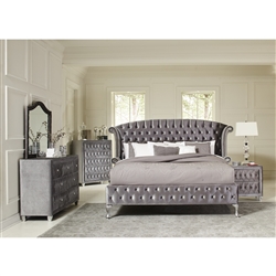 Deanna Platform Bed 6 Piece Bedroom Set in Grey Velvet and Metallic Finish by Coaster - 205101