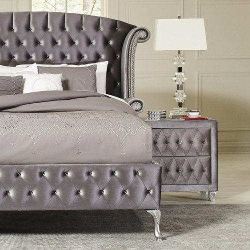 deanna platform bed 6 piece bedroom set in grey velvet and metallic