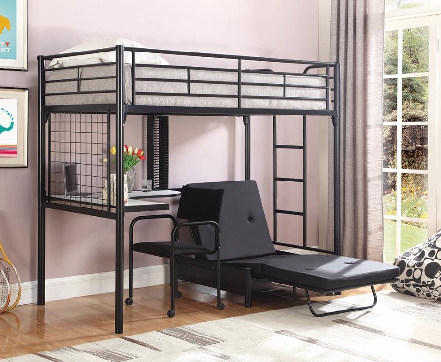 Jenner Twin Bunk Bed Futon Loft In, Bunk Bed With Sofa And Desk