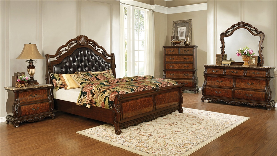 Exeter Tufted Upholstered Sleigh Bed 6 Piece Bedroom Set In Dark Burl Finish By Coaster 222751