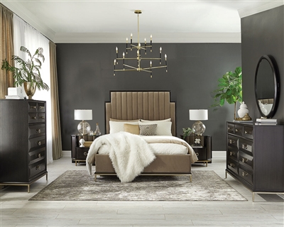 Formosa Platform Camel Velvet Upholstered Bed 6 Piece Bedroom Set in Americano Finish by Coaster - 222820