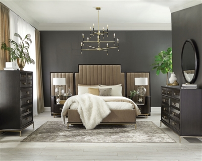 Formosa Platform Camel Velvet Upholstered Bed 8 Piece Bedroom Set in Americano Finish by Coaster - 222820P