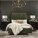 Formosa Platform Dark Moss Velvet Upholstered Bed with Wing Panels in Americano Finish by Coaster - 222821QP