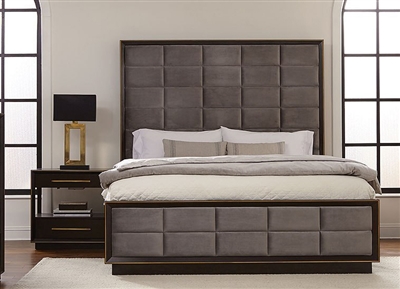 Durango Grey Velvet Upholstered Bed in Smoked Peppercorn Finish by Coaster - 223261Q