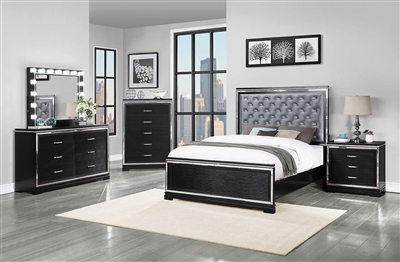 Eleanor Upholstered Bed 6 Piece Bedroom Set in Black Finish by Coaster - 223361