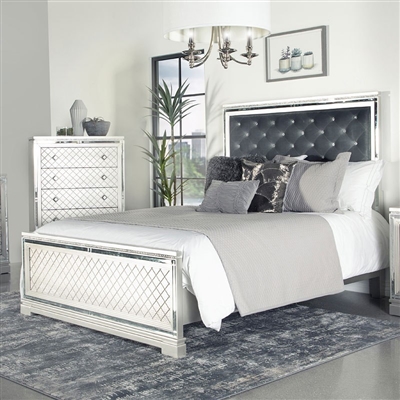 Eleanor Silver Velvet Upholstered Bed in Metallic Mercury Finish by Coaster - 223461Q