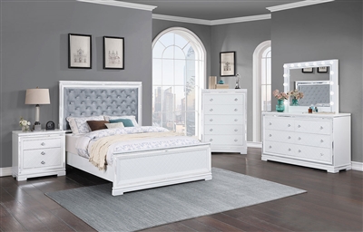 Eleanor Upholstered Bed 6 Piece Bedroom Set in White Finish by Coaster - 223561