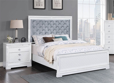 Eleanor Silver Velvet Upholstered Bed in White Finish by Coaster - 223561Q