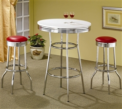50's Soda Fountain in Retro Chrome 3 Piece Counter Height Bar Table Set by Coaster - 2300R