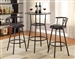Black Metal Finish Round Top 3 Piece Counter Height Bar Table Set by Coaster - 2383