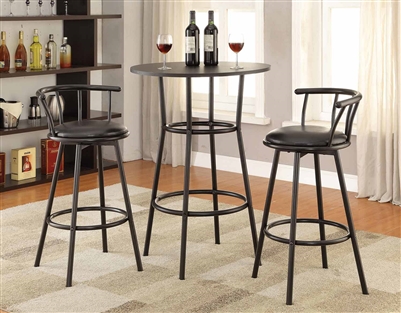 Black Metal Finish Round Top 3 Piece Counter Height Bar Table Set by Coaster - 2383