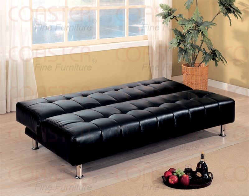 Black Vinyl Sofa Bed By Coaster 300118, Black Vinyl Sofa Bed
