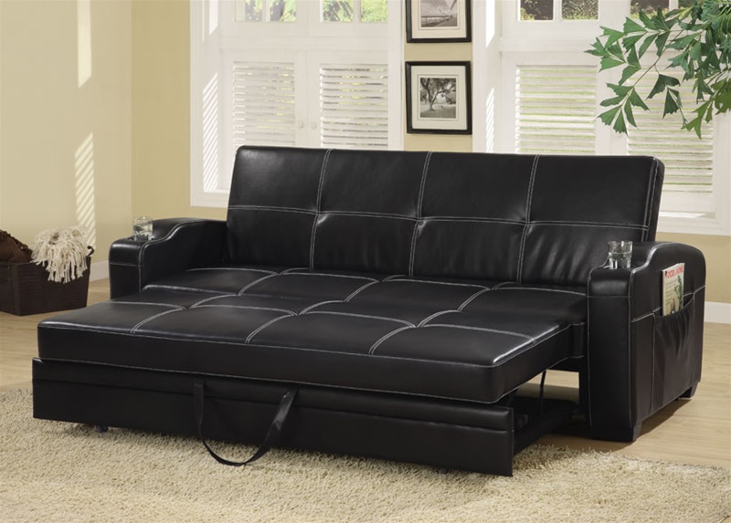 Black Leatherette Sleeper Sofa Bed By, Black Vinyl Sofa Bed
