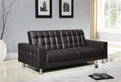 Pacheco Adjustable Sofa Bed with Cup Holders in Brown Leatherette Sofa Bed by Coaster - 300294