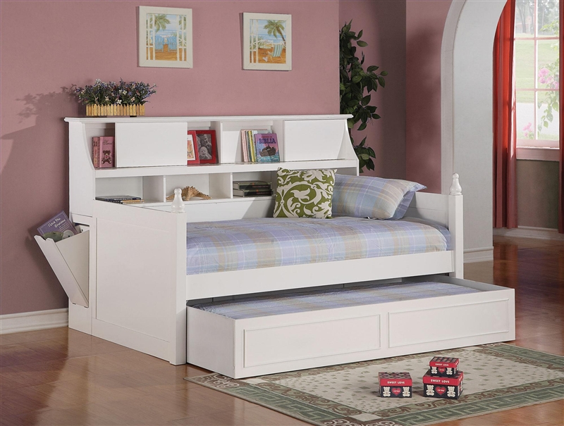 Daisy Twin Daybed In White Finish By, White Trundle Bed With Drawers And Bookcase