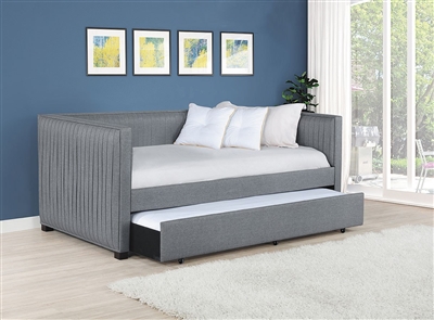 Brodie Twin Daybed with Trundle in Grey Fabric by Coaster - 300554