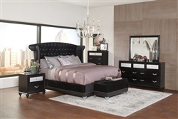 Barzini Black Velvet Upholstered Bed 6 Piece Bedroom Set in Black Finish by Coaster - 300643