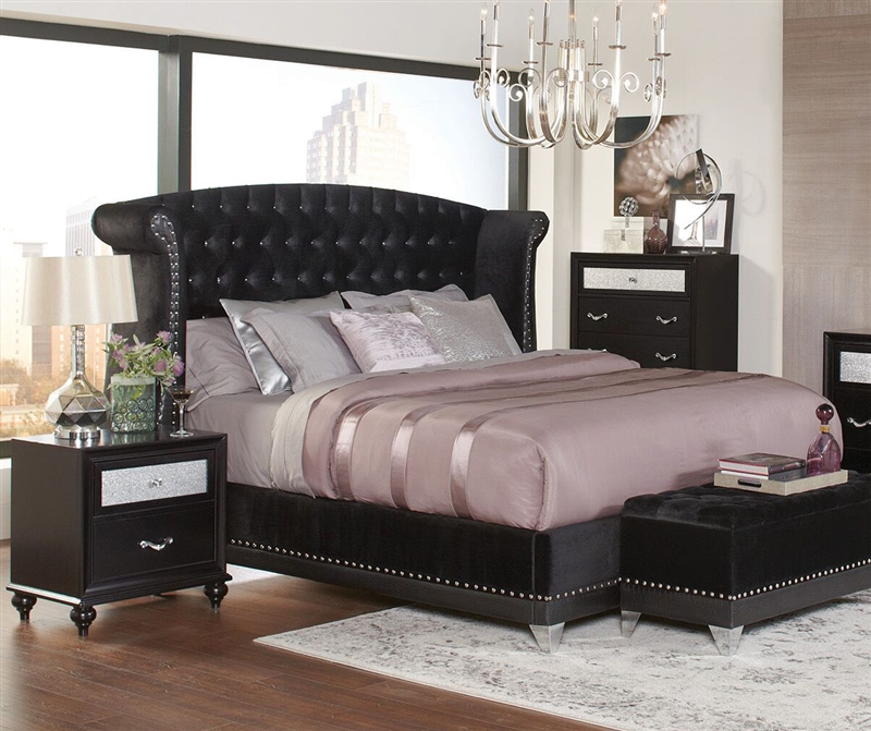 Barzini Black Velvet Upholstered Bed By, Black Velvet Queen Bed