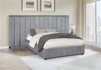Arles Grey Velvet Upholstered Bed by Coaster - 306070