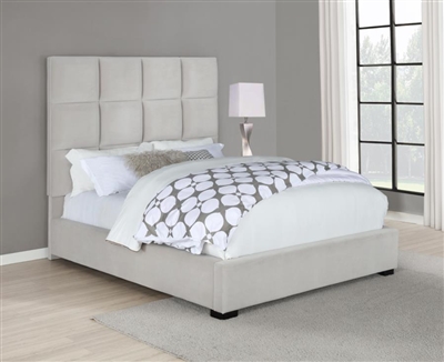 Panes Beige Velvet Upholstered Bed by Coaster - 315850Q