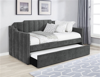 Kingston Twin Daybed with Trundle in Charcoal Velvet Fabric by Coaster - 315962