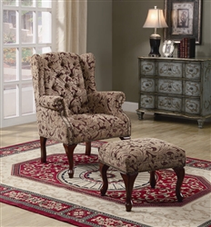 Floral Pattern Fabric Accent Chair and Ottoman by Coaster - 3932B
