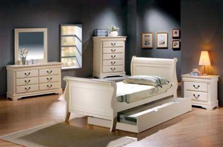 4 Piece Louis Philippe Youth Bedroom, Antique White Twin Bedroom Set